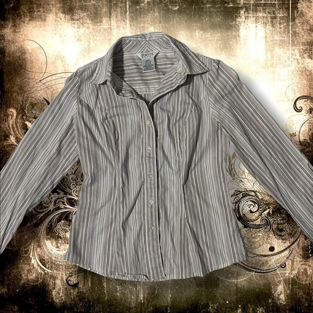 collared vertical stripes button down preppy office core top